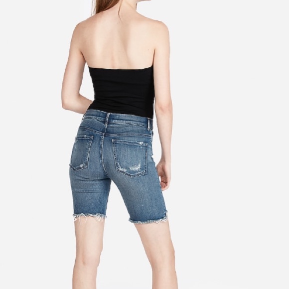 Express High Waisted Denim Bermuda Jean Shorts - Picture 9 of 9